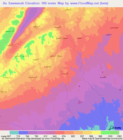 As Sawwanah,Syria Elevation Map