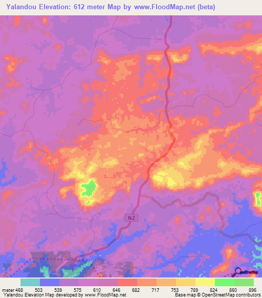 Yalandou,Guinea Elevation Map