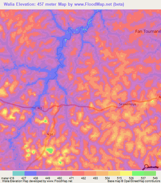 Walia,Guinea Elevation Map