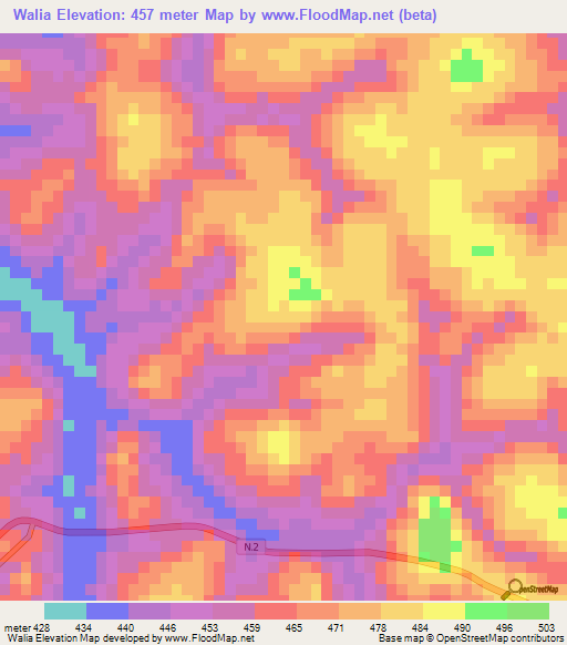 Walia,Guinea Elevation Map