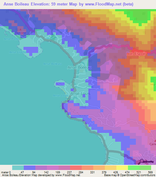 Anse Boileau,Seychelles Elevation Map