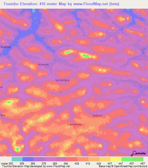 Toumbo,Guinea Elevation Map
