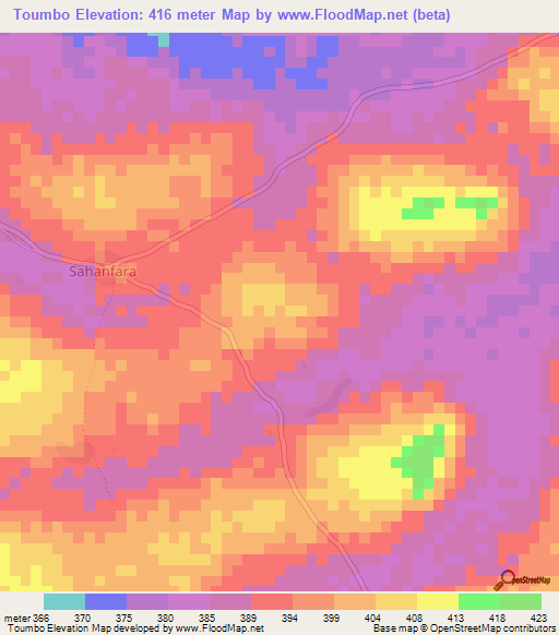 Toumbo,Guinea Elevation Map