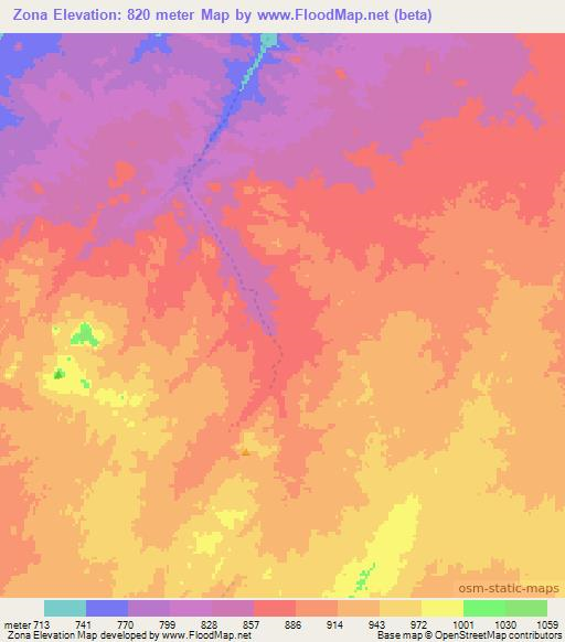 Zona,Chad Elevation Map