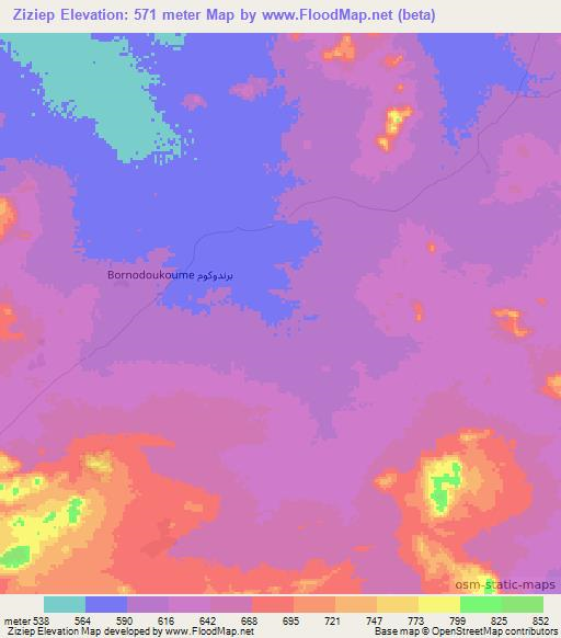 Ziziep,Chad Elevation Map