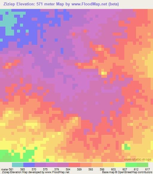 Ziziep,Chad Elevation Map