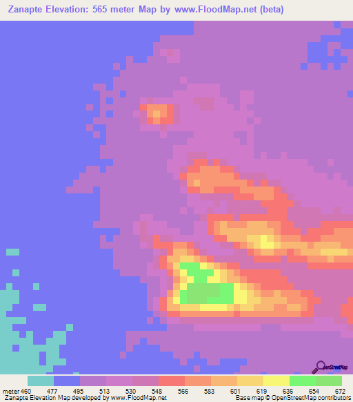 Zanapte,Chad Elevation Map