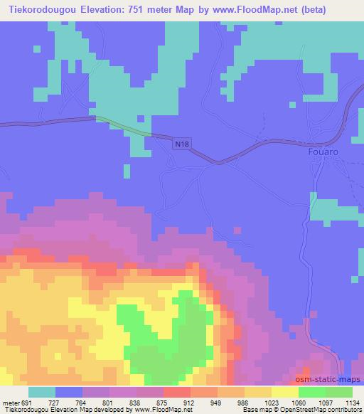 Tiekorodougou,Guinea Elevation Map