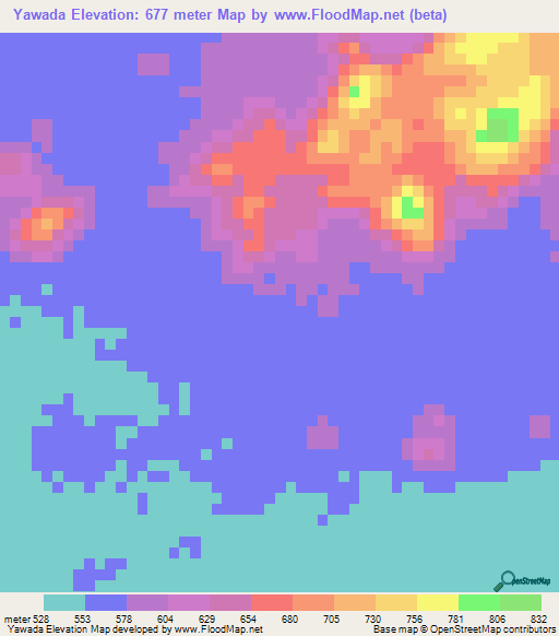 Yawada,Chad Elevation Map