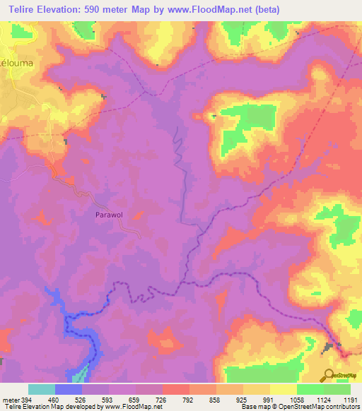 Telire,Guinea Elevation Map
