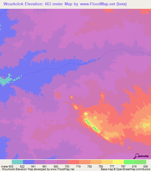 Wourkolok,Chad Elevation Map