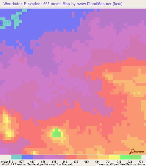 Wourkolok,Chad Elevation Map