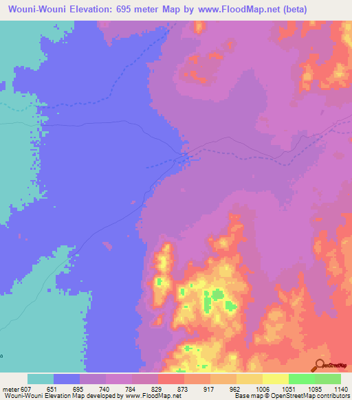 Wouni-Wouni,Chad Elevation Map