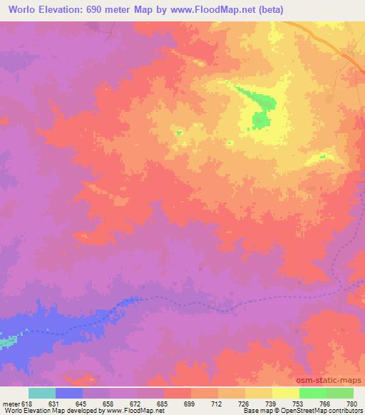 Worlo,Chad Elevation Map