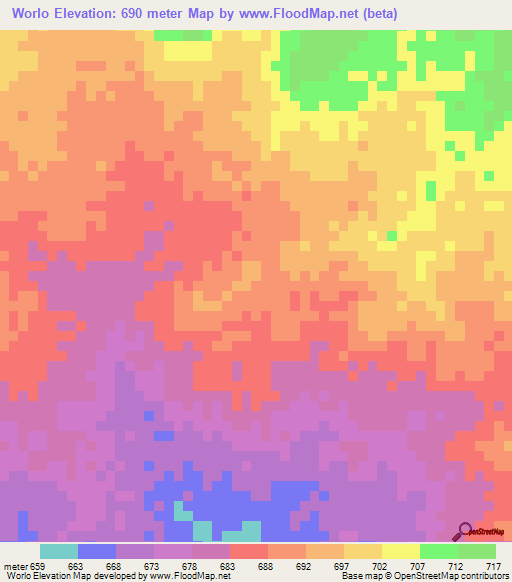 Worlo,Chad Elevation Map