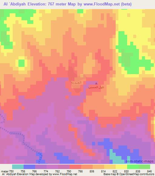 Al `Abdiyah,Syria Elevation Map