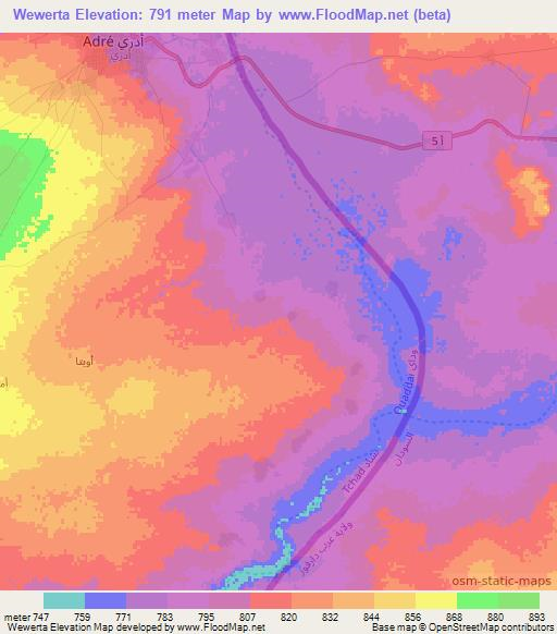 Wewerta,Chad Elevation Map