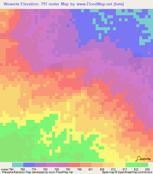 Wewerta,Chad Elevation Map