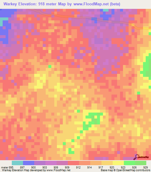Warkey,Chad Elevation Map