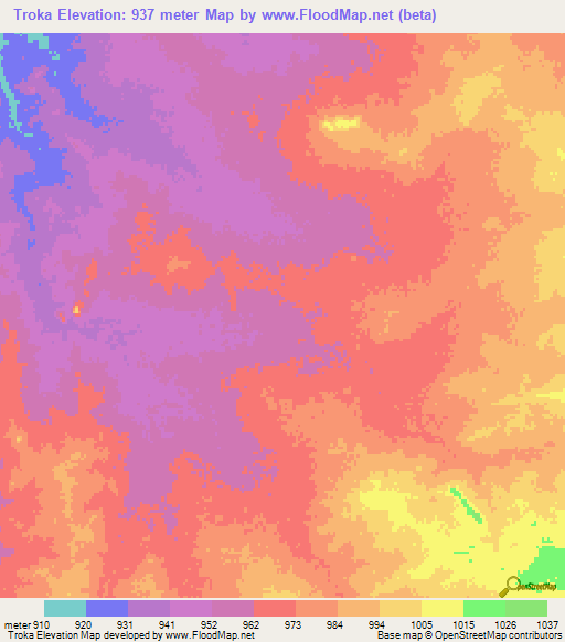 Troka,Chad Elevation Map