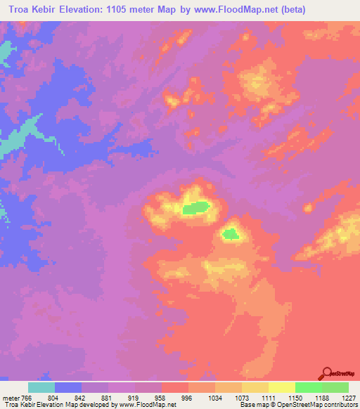 Troa Kebir,Chad Elevation Map