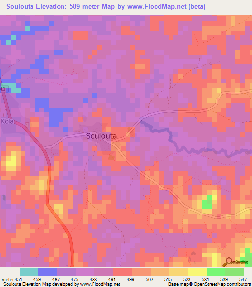 Soulouta,Guinea Elevation Map