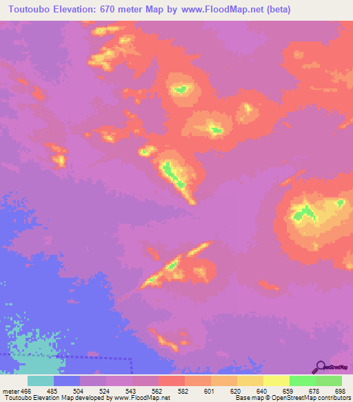 Toutoubo,Chad Elevation Map