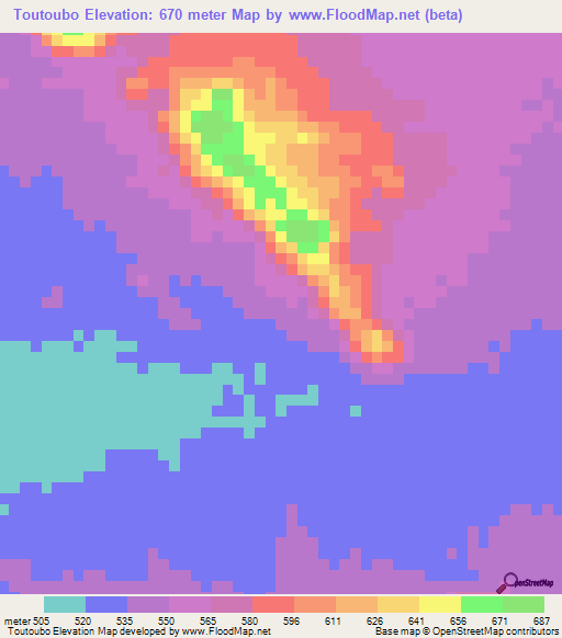 Toutoubo,Chad Elevation Map