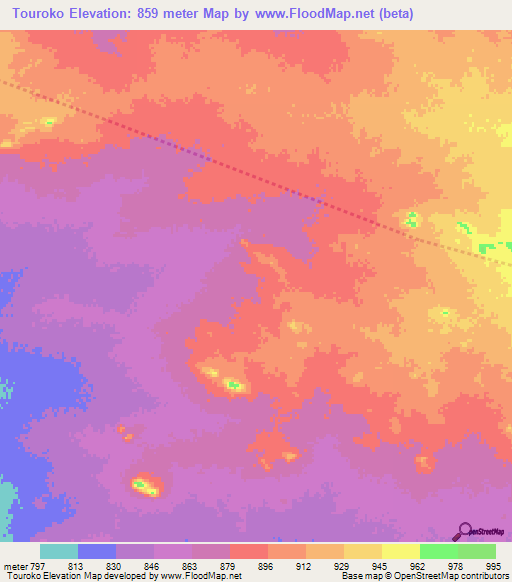 Touroko,Chad Elevation Map