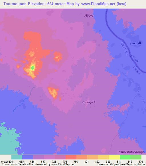 Tourmounon,Chad Elevation Map