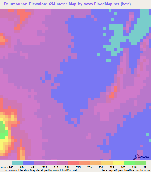 Tourmounon,Chad Elevation Map