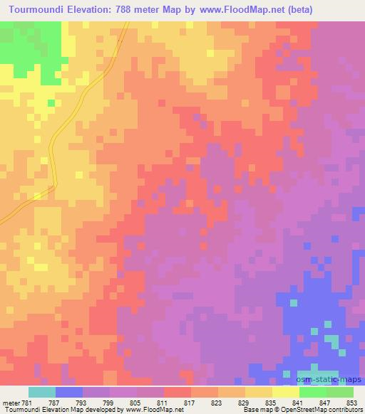 Tourmoundi,Chad Elevation Map