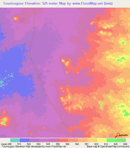 Touniougour,Chad Elevation Map