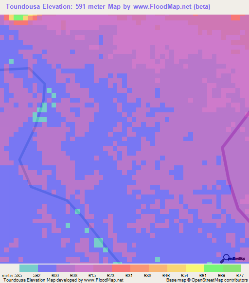 Toundousa,Chad Elevation Map