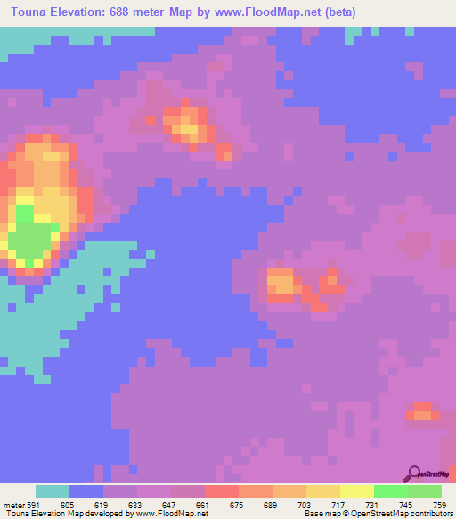 Touna,Chad Elevation Map