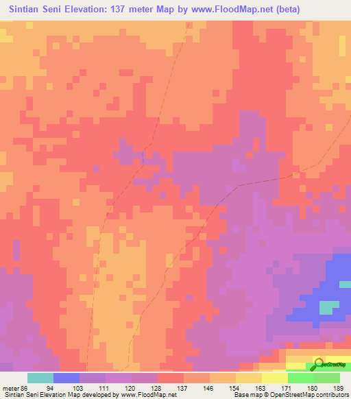 Sintian Seni,Guinea Elevation Map
