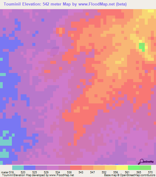 Touminil,Chad Elevation Map