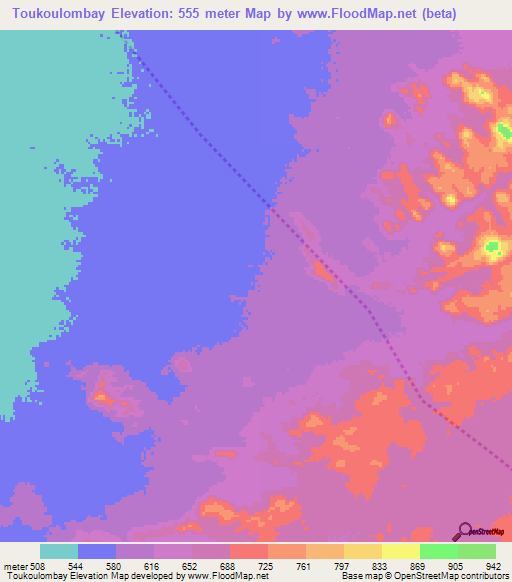 Toukoulombay,Chad Elevation Map