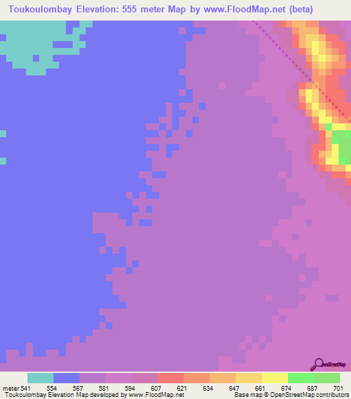 Toukoulombay,Chad Elevation Map