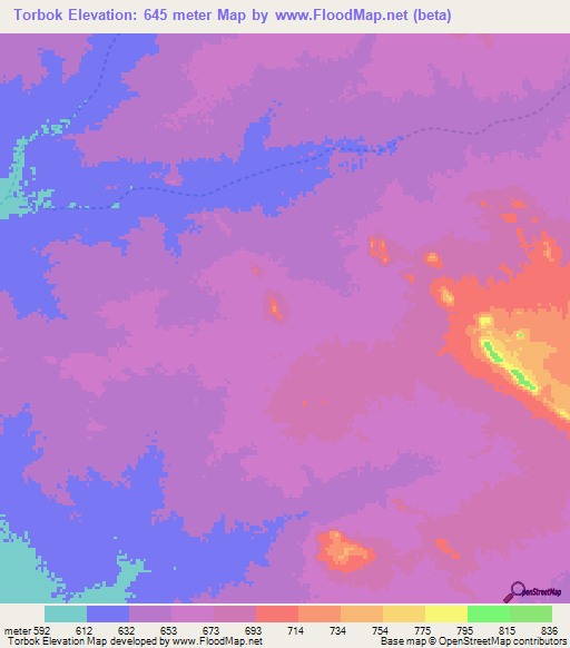 Torbok,Chad Elevation Map