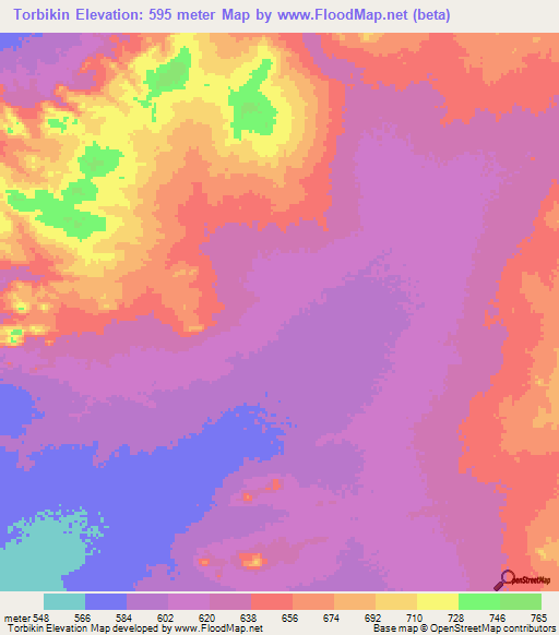 Torbikin,Chad Elevation Map
