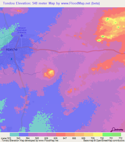 Tondou,Chad Elevation Map
