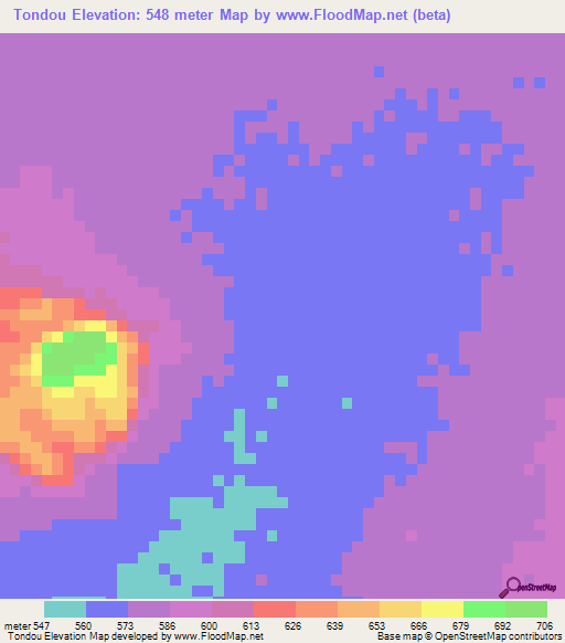 Tondou,Chad Elevation Map
