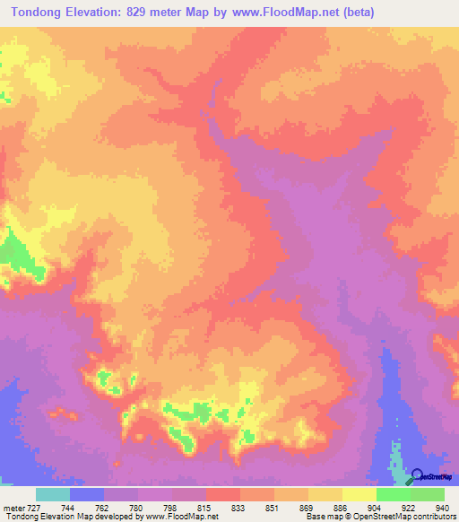 Tondong,Chad Elevation Map