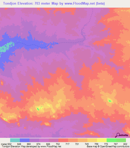 Tondjon,Chad Elevation Map