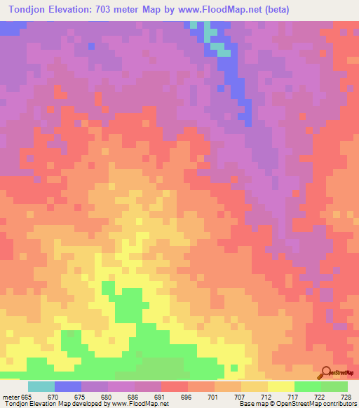 Tondjon,Chad Elevation Map