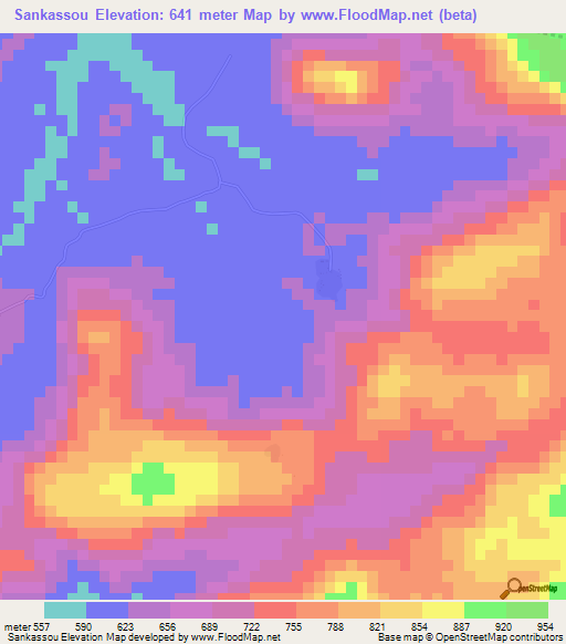 Sankassou,Guinea Elevation Map