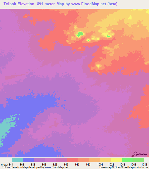 Tolbok,Chad Elevation Map