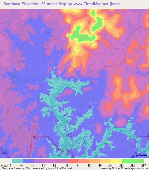 Sambaya,Guinea Elevation Map