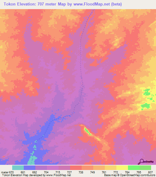 Tokon,Chad Elevation Map